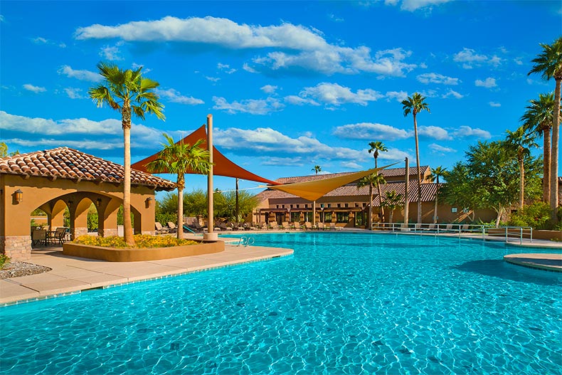 The outdoor resort-style pool at Robson Ranch Arizona in Eloy, Arizona.