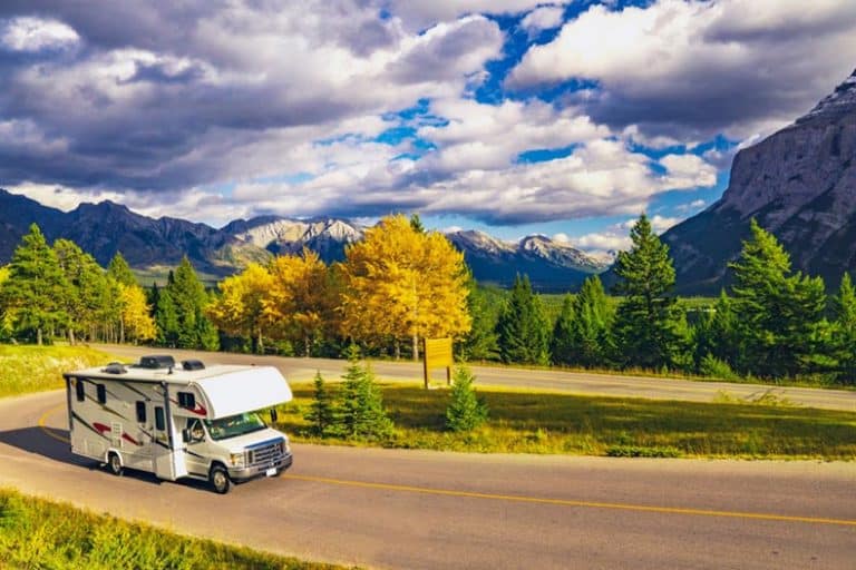 An RV on a scenic highway.