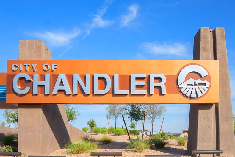 Large decorative orange City of Chandler sign.