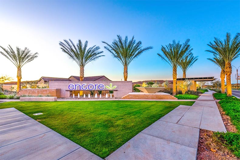 Entrance sign for Encore at Eastmark 55+ living in Phoenix, Arizona.