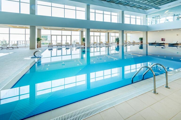 Indoor pool and pool deck in a retirement community in Philadelphia, Pennsylvania.