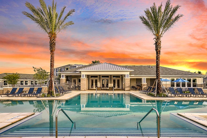 Entrance to pool and clubhouse at Sunset Gatherings of Lake Nona in Orlando, Florida.