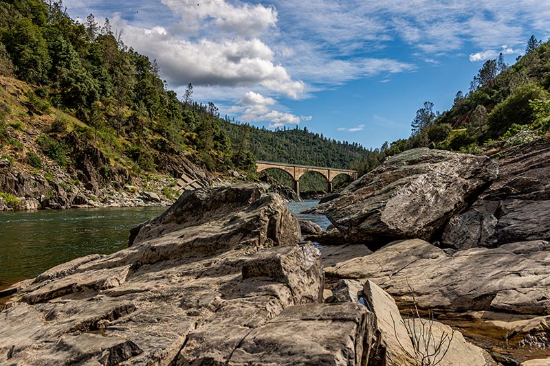 The Mountain Quarries Railroad Bridge across the American River in the foothills of the Sierra Nevadas in Auburn, California.
