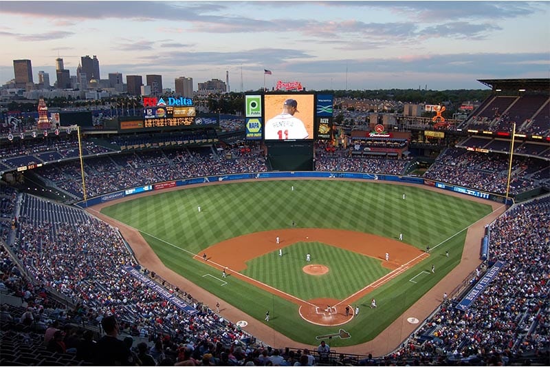 Overhead view of Atlanta's Truist Park baseball field.