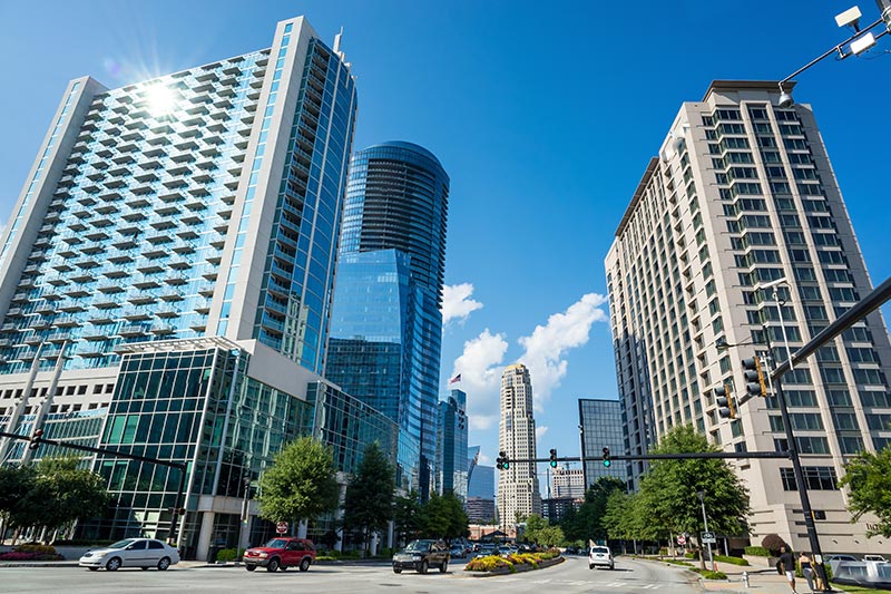 Street view of the Buckhead neighborhood in Atlanta, Georgia.