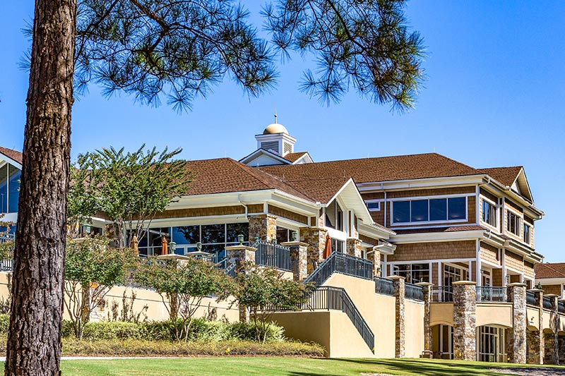 Exterior view of the clubhouse at Sun City Carolina Lakes in Indian Land, South Carolina.