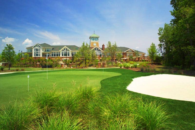 The clubhouse and golf course at Carolina Preserve in Cary, North Carolina.