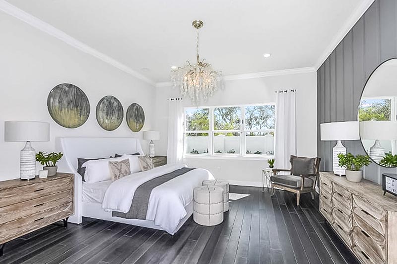 Interior view of a bedroom in a model home in Del Webb at Viera, a 55+ community in Melbourne Florida