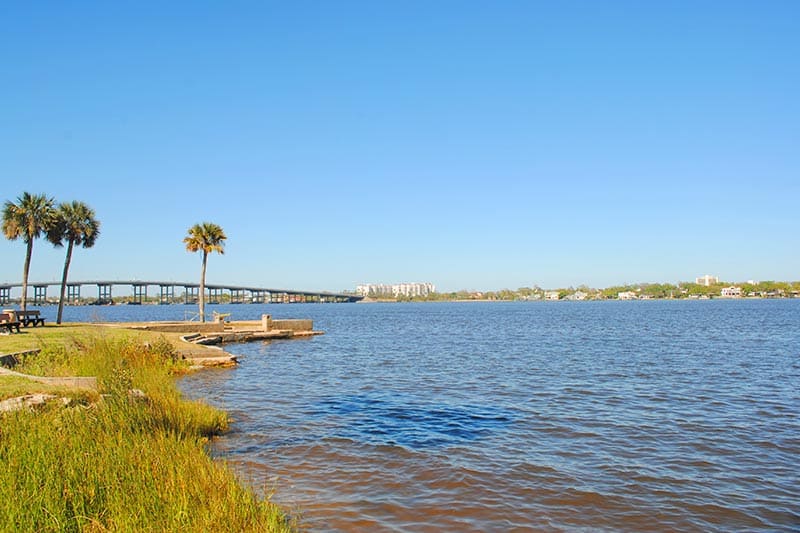 View of the Halifax River at Rockefeller Park in Ormond Beach, Florida