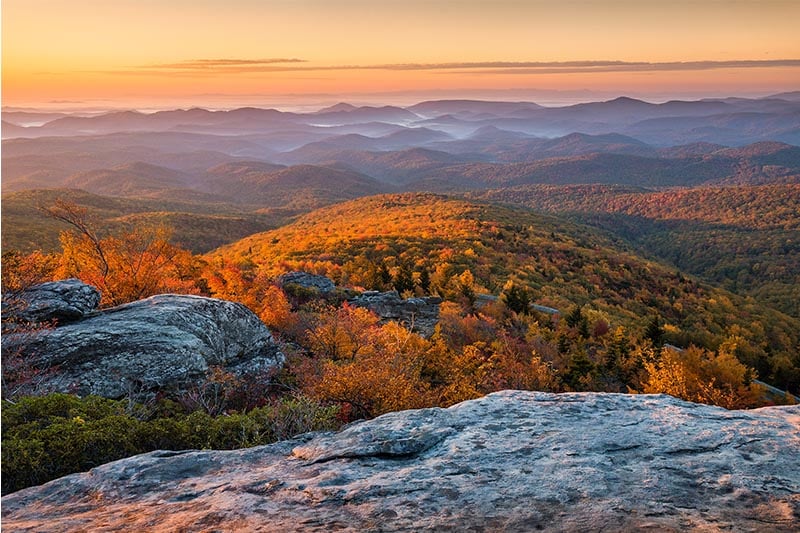 Blue Ridge foothills at sunset.