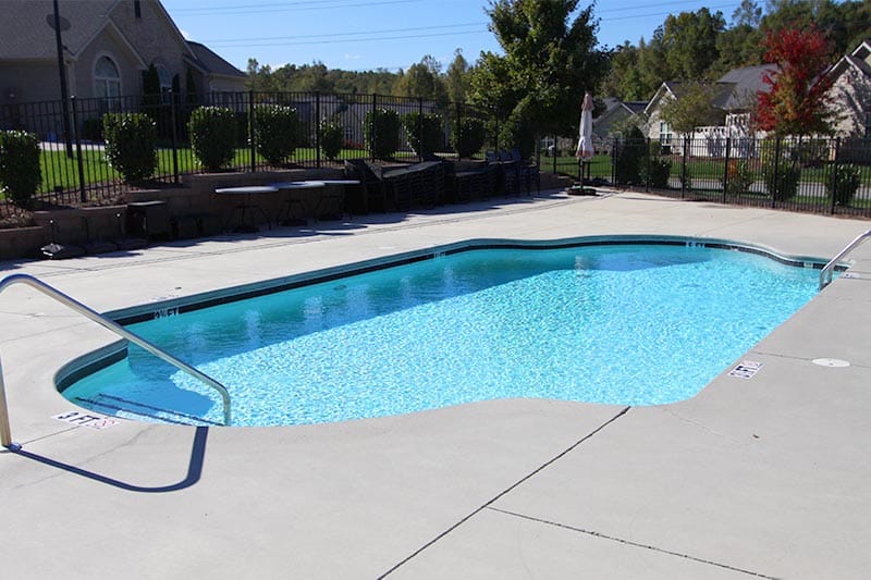 The outdoor pool at The Polo Club at Mountain Island Lake, a 55+ community in Charlotte, North Carolina.