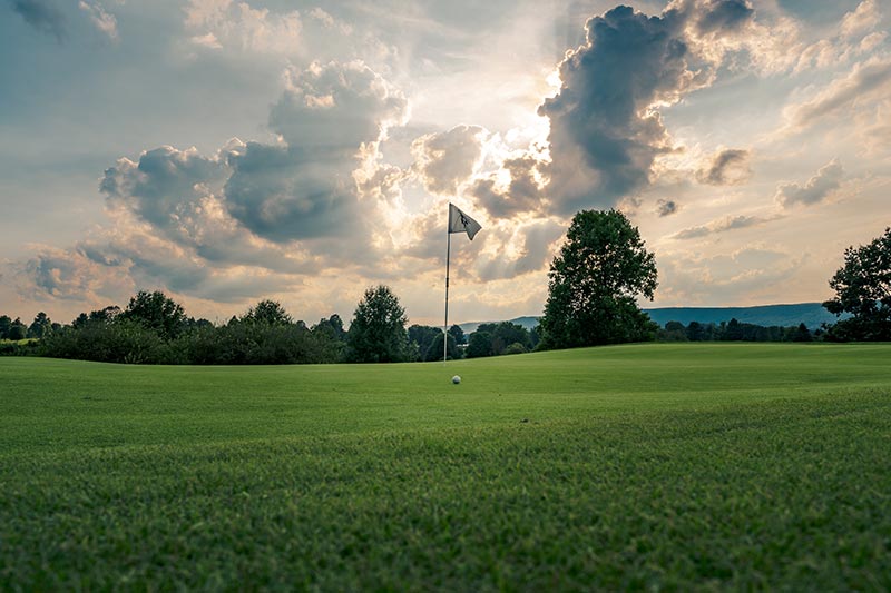 A sunset over a golf course near a 55+ community in Pennsylvania.