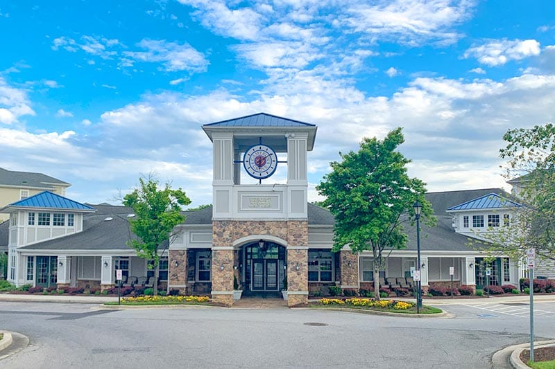 The clock tower at the entrance to Cameron Grove in Upper Marlboro, Maryland.