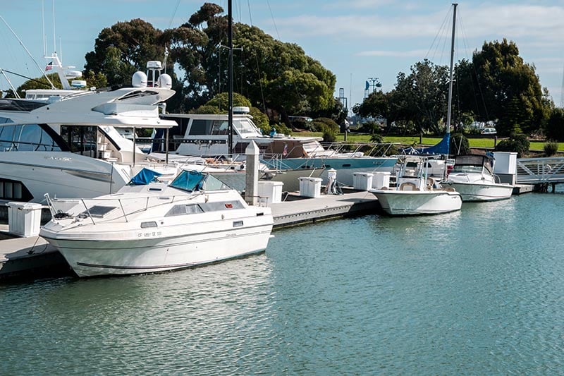 Boats at Marina park in Emeryville, California.
