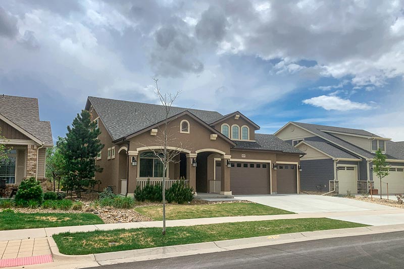 Exterior view of a home at Fairway Villas at Green Valley Ranch in Denver, Colorado.