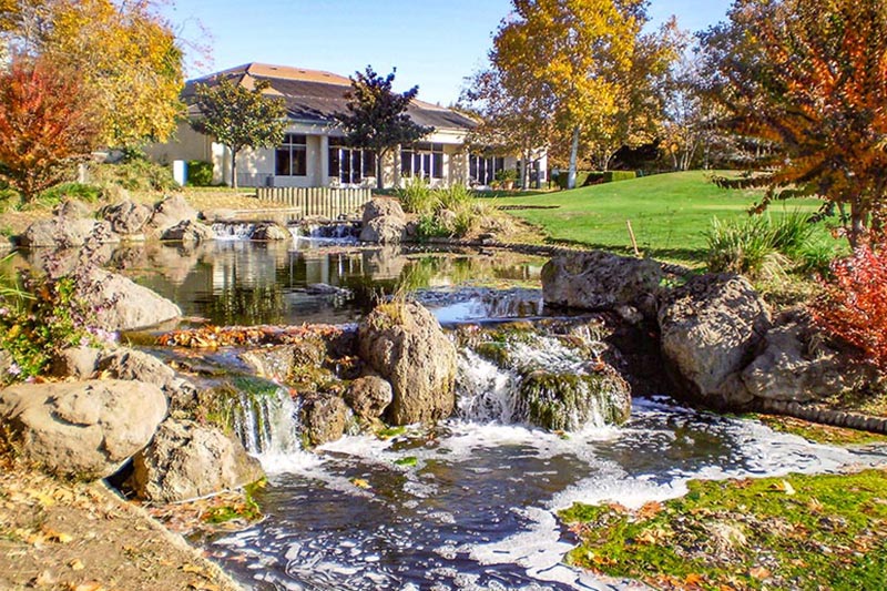 A waterfall on the grounds of Summerset in Brentwood, California.