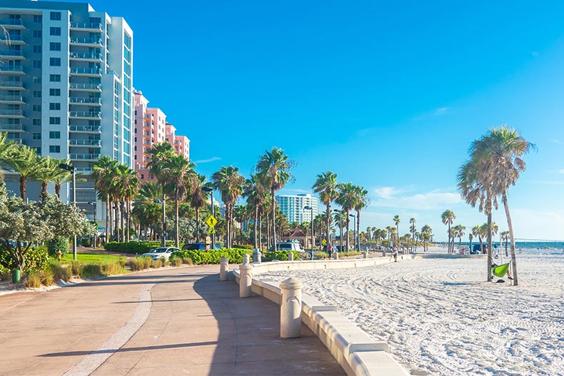 Clearwater beach with beautiful white sand in Florida.