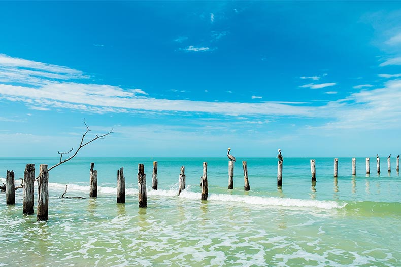 A decaying pier off the shore of Fort Myers Beach in Florida.