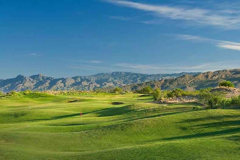 Mountains surrounding the golf course at Del Webb at Rancho del Lago in Vail, Arizona.