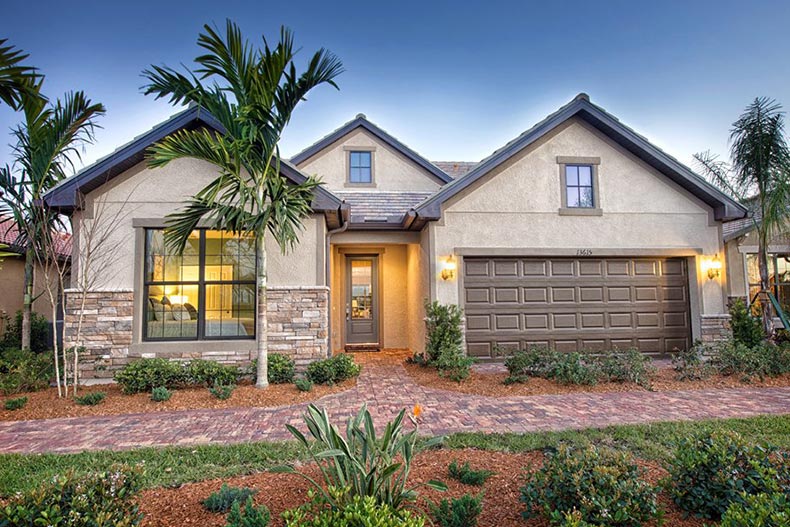 Exterior view of a home at Del Webb Naples in Ave Maria, Florida.