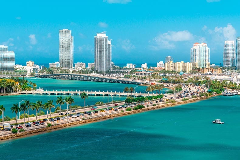 Aerial view of Port Miami in Florida.