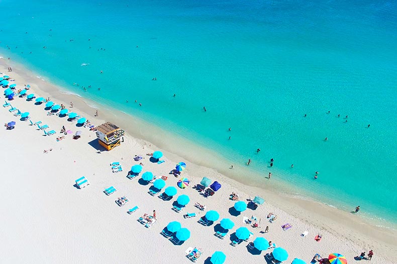 Aerial view of South Beach in Miami Beach, Florida.