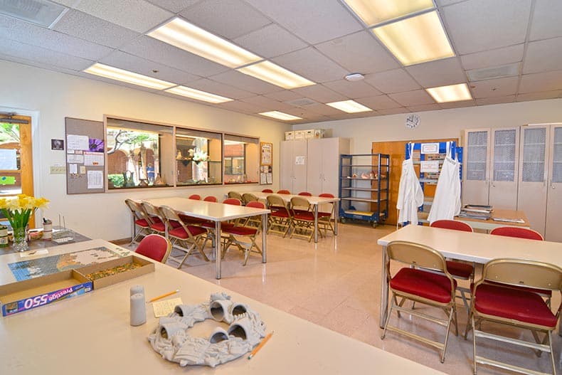 Interior view of the ceramics room at Sun City Oro Valley in Oro Valley, Arizona.