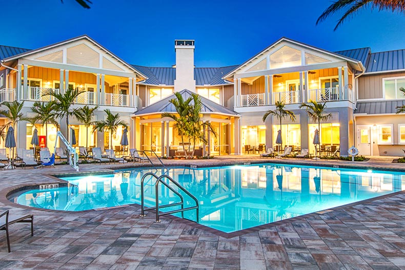 The outdoor pool at Tidewater by Del Webb in Estero, Florida.