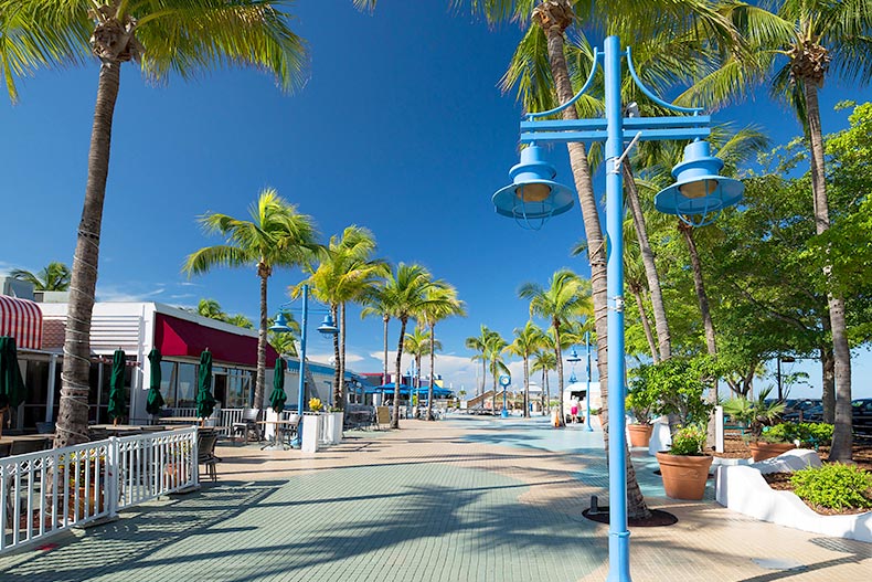 A sunny day at Times Square, a popular tourist destination in Fort Myers Beach.