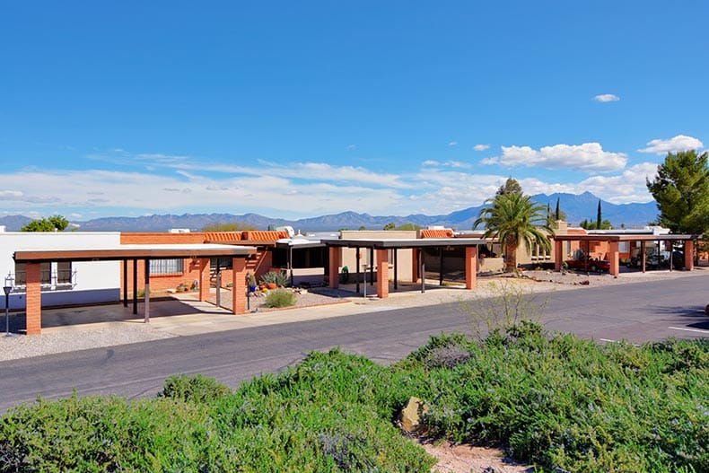 Exterior view of community buildings at Casa Paloma in Green Valley, Arizona.