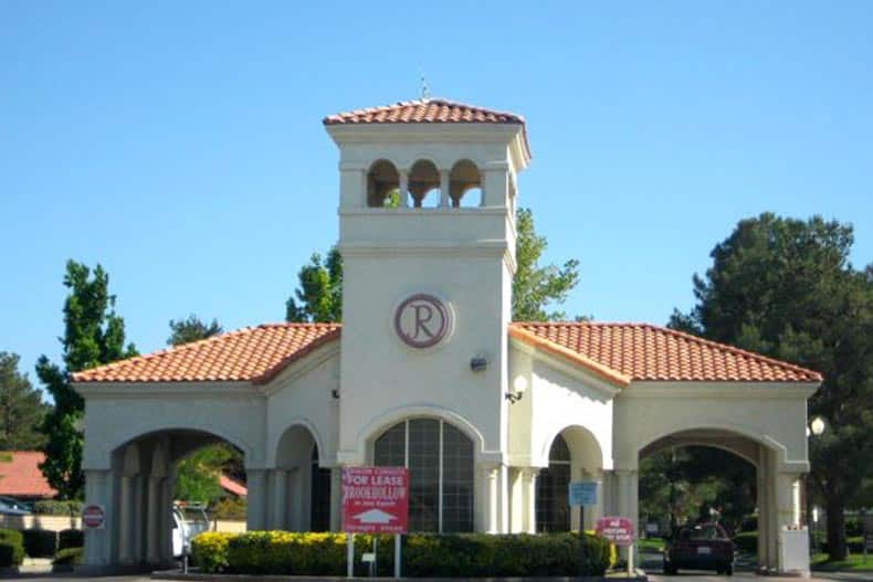 The gated entrance to Jess Ranch in Apple Valley, California.