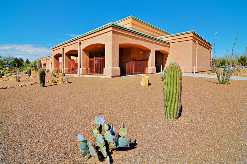 Exterior view of a community building at Las Campanas in Green Valley, Arizona.