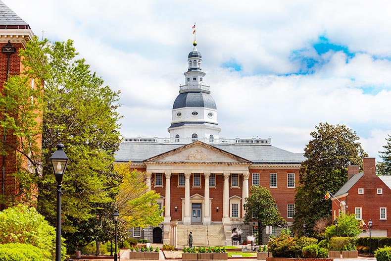 The Maryland State House capitol building in Annapolis, Maryland.