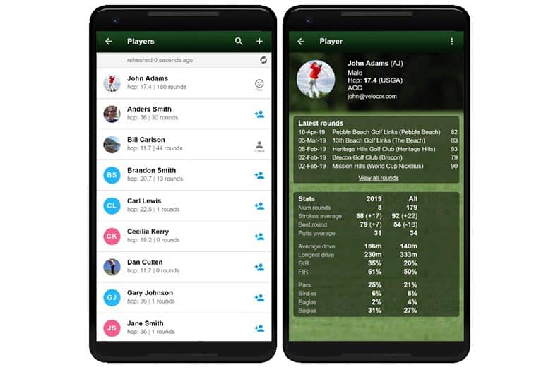 Screenshot of the mScorecard app for improving your golf game.