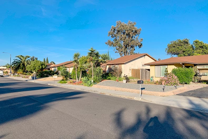 A residential street at Peacock Hills in Oceanside, California.