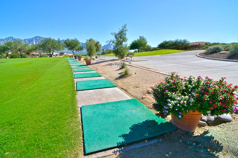 The driving range at Sun City Oro Valley in Oro Valley, Arizona.