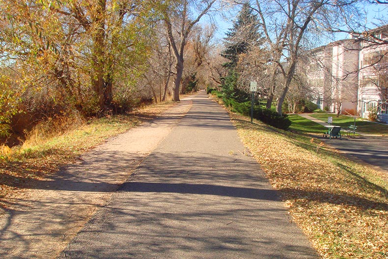 A walking trail at Windsor Gardens in Denver, Colorado.