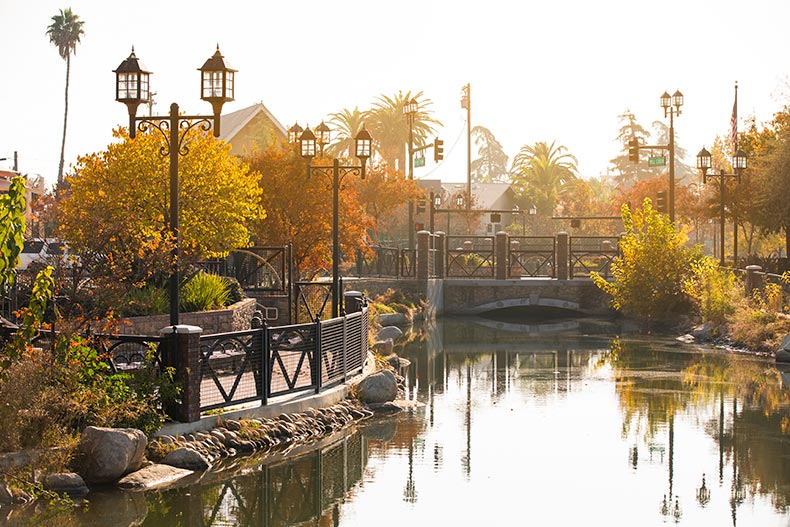 Afternoon autumn view of a public park in Downtown Bakersfield, California.