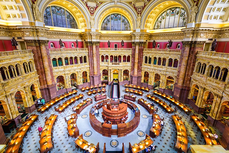 Interior view of the Library of Congress in Washington, DC.