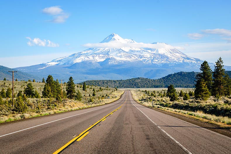 A road leading to Mount Shasta in Northern California.