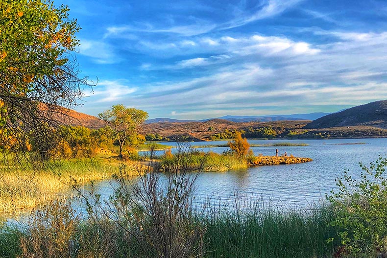 A peaceful lakeside in Southern California's Inland Empire.