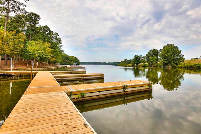 A dock on a lake at Del Webb at Lake Oconee in Greensboro, Georgia.