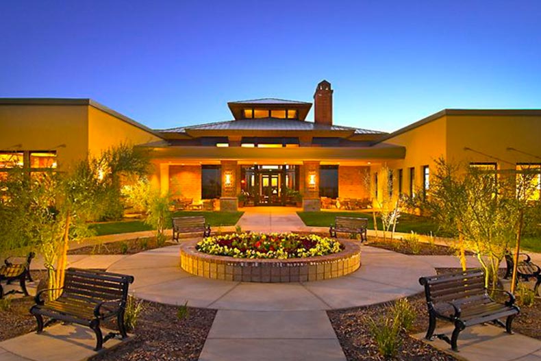 Entrance to the clubhouse at Sun City Anthem at Merrill Ranch in Florence, Arizona.