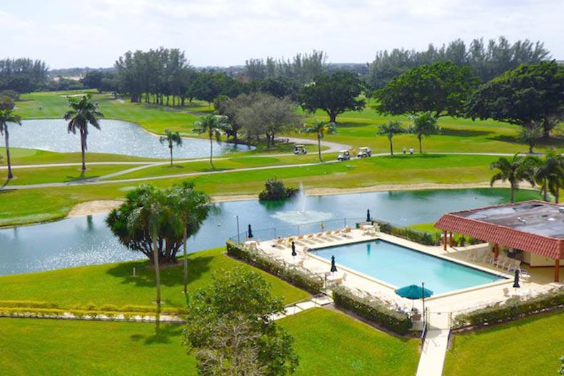 Aerial view of the amenities at Hollybrook Golf and Tennis Club in Pembroke Pines, Florida.