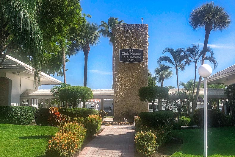 Greenery on the community grounds at Leisureville in Pompano Beach, Florida.