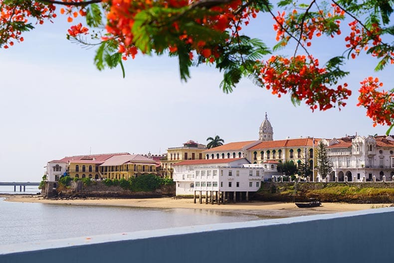 View from across the water of Casco Antiguo in Panama City.