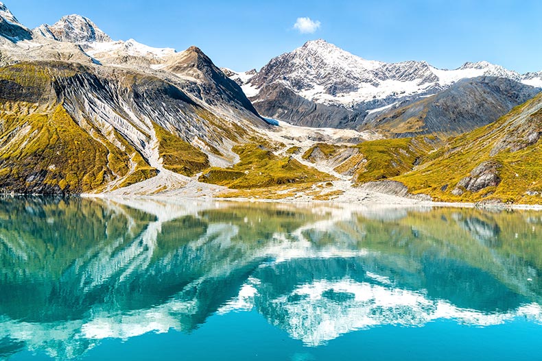 A glacial landscape in Glacier Bay National Park in Alaska.