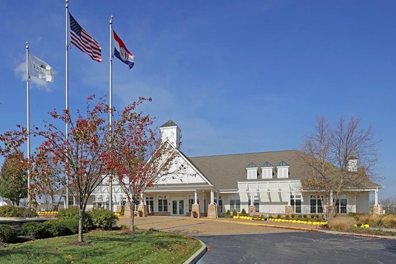 Exterior view of the entrance to Heritage of Hawk Ridge in Lake St. Louis, Missouri.