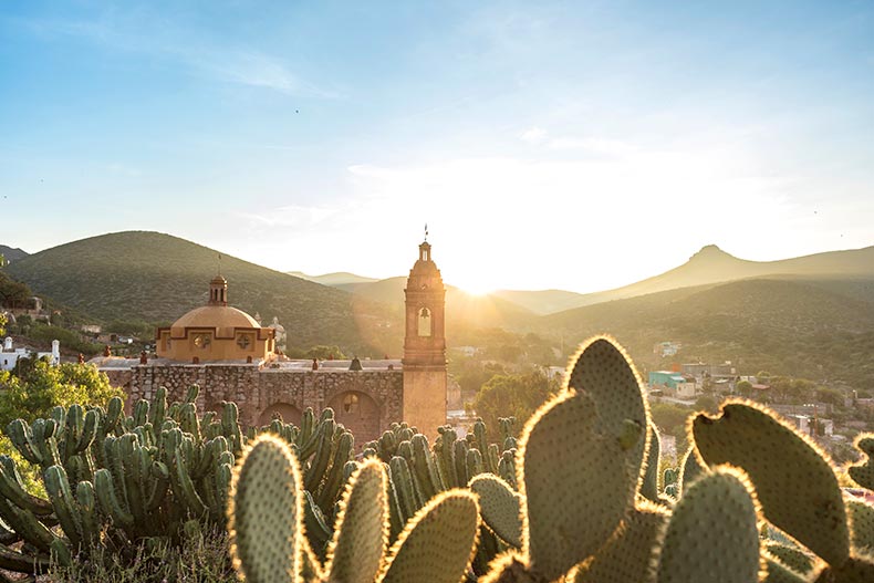 View of San Pedro hill at sunrise in San Luis Potosi, Mexico.