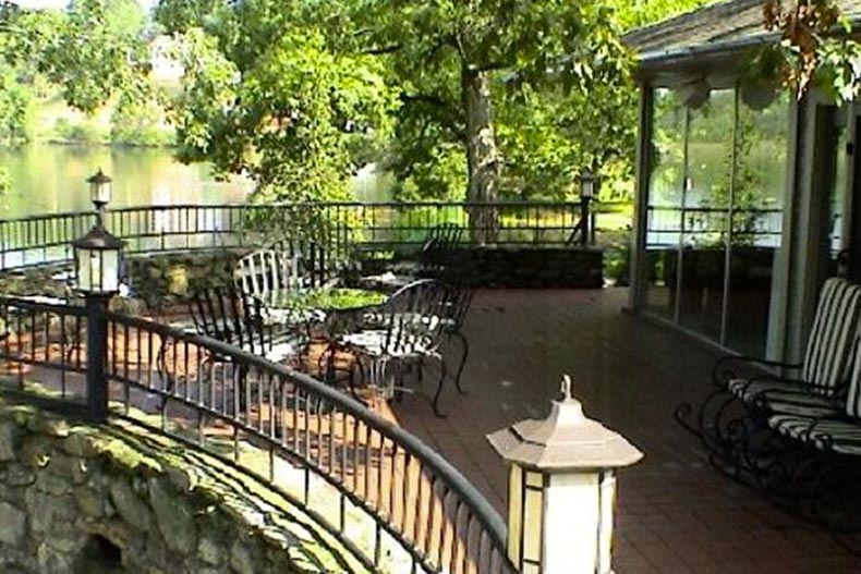 Chairs on a patio at Biltmore Lake in Asheville, North Carolina.